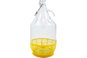 WYSKONT Botella de vino Enghals con tapón de clip y cesta para almacenar bebidas de fermentación de cristal transparente, hermética, 1 unidad x 5 l