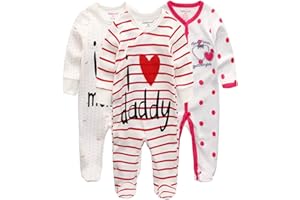 Kiddiezoom Unisex Baby-Jungen Mädchen Schlafstrampler Pyjamas Baumwolle Overalls Strampler, 3er Pack