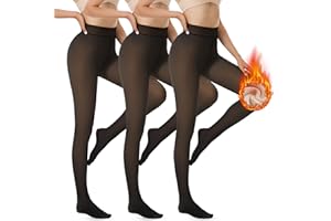 ‎AKKQHH AKKQHH Women's Thermal Tights Pack of 3 Lined Thermal Tights Fleece Warm Leggings Plush Stockings Fake Translucent Pantyhose Winter