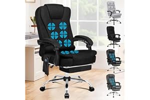 ALFORDSON Silla de Oficina Ejecutiva, Silla de Oficina de Masaje con Respaldo de Palanca, Silla de Escritorio Ergonómica con Gran Acolchado, Sillón, Silla Giratoria, Tela, Negro