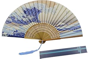 KAKOO Japanische Handfächer Kanagawa Sea Welle Fächer Taschenfächer mit Box Geschenk Wanddekor Hochzeit Kostüm Theater