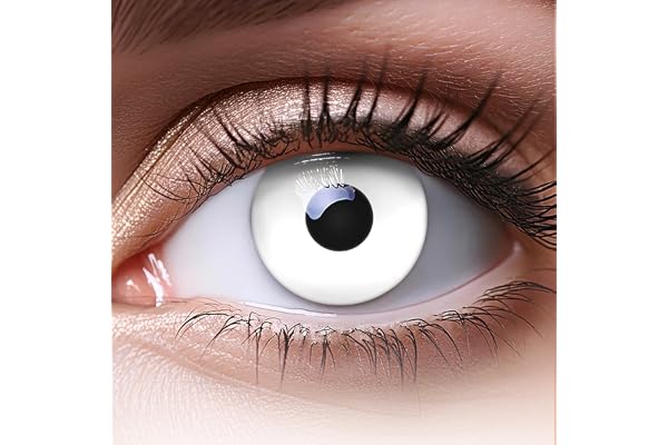 Lentilles couleur blanche - vampire zombi white. Pour Halloween, Fantaisie, Carnaval + étuis à lentilles de contact I 1 paire (2 pièces) I sans correction I 0,00 Dioptries MERALENS
