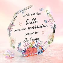 HZBLAZ Marraine Acrylique Plaques Cadeaux Fête des Mères Apprécier Anniversaire Coeur Signe Décoration Maison Souvenirs Noël de Filleul filleule Mignon Chat Ma Tata Amour Rappel Souvenir