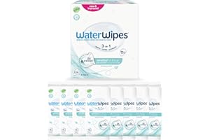 ‎WATERWIPES WaterWipes Sensitive+ On The Go Wipes, Chusteczki na wynos, 100 sztuk (opakowanie 8), 3 w 1: delikatnie oczyszczają, pielęgnują, chronią, 99.9% wody, bezzapachowe chusteczki nawilżające