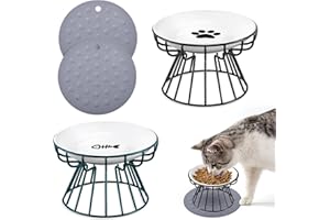 Surmounty Katzennapf Erhöht - 2Pcs Futternapf Katze aus Keramik mit Napfunterlage Silikon, Erhöhter Futternapf für Katzen mit Metallständer, Katzennäpfe für Futter Wasser