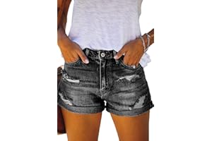 Alaster Queen Short en Denim pour Femmes Taille Moyenne Pantalon Chaud à Taille roulée Short en Denim à Trous pour l'été