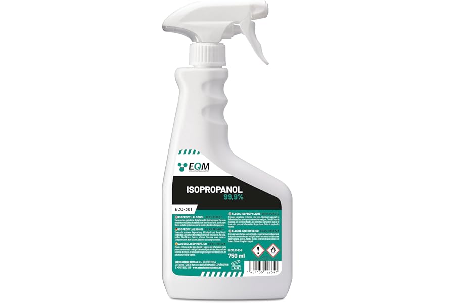 EQM - ECO-301 - Isopropanolo / Alcool Isopropilico 99,9% - 750 ML - Pulizia di Componenti Elettronici, Lenti, Schermi e Resin