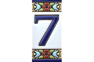 funky global Spanish, Hand painted polichrome ceramic tiles. letters and numbers handpainted using dry rope technique perfect to create signs,addresses and names. Design FLORES MINI (NUMBER 7)