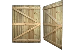 PREMIER GARDEN SUPPLIES Flat Top Wooden Garden Gate 6x4.5ft - Feather Edge Semi-Braced Treated Timber Door + Ring Latch Hinge Pack, H:6ft x W:4.5ft Ideal for Outdoor Pathway Home Access (High: 180cm x Wide: 135cm)