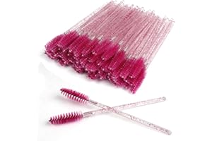 SWKJ 60 PCS Disposable Eyelash Brushes, Spoolies Eyebrow, Mascara Wands Applicator Lash Brushes Castor Oil Brush Cosmetic Makeup Tools (Crystal Rose Red)