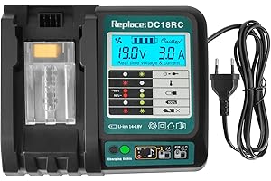 Powarobor DC18RC 14,4V~18V Chargeur Compatible avec Makita BL1830 BL1840 BL1850 BL1860 BL1415N BL1430 Batteries Li-ION DC18RA DC18RD avec écran LED