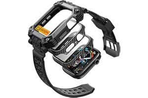i-Blason Armband für Apple Watch SE 3 (44 mm) Hülle, Sport Band Ersatzarmband Bumper Case Verstellbar Schutzhülle mit 2 Displayschutz aus gehärtetem Glas für Apple Watch 9/8/7 (45 mm) (Schwarz)