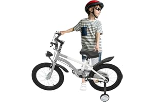 CUMELLIIR Bicicletta Bambini 16 Pollici Ragazzi, Bicicletta Con Ruote Di Supporto E Luce, Regolazione Di Altezza, Bici Ad Alto Carbonio E Acciaio Per Bambini 4 5 6 7 Anni Grigio