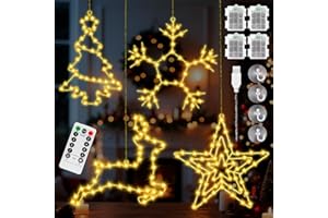 Joellfuner Fensterdeko Weihnachten Beleuchtet, 4PCS LED Fensterdeko Weihnachten Leuchte mit 45-50 Warmweißen LEDs Batteriebetrieben Weihnachtsbeleuchtung für Party Weihnachtsdeko (4 Stück)