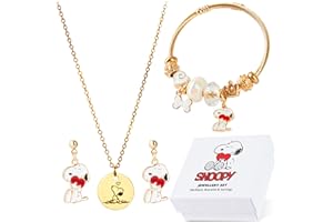 Peanuts Snoopy Conjunto Joyas Mujer y Adolescente - 3 Piezas, Collar, Pulsera y Pendientes