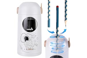 tenwin Fully Automatic Electric Pencil Sharpener, Rechargeable Pencil Sharpener with Container for 7-11.5mm Pencils ＆ Colored Pencils, Fast Sharpening, Portable and Safe for Home, Office, School Use