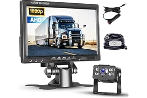 Hodozzy Cámara de Marcha Atrás con Monitor IPS de 7" y Cámara AHD, Impermeable IP68, Camara de Visión Trasera con Visión Nocturna Infrarrojos, 10 m Cable 4 Pines para Camión/Remolque/Bus(9-36 V)