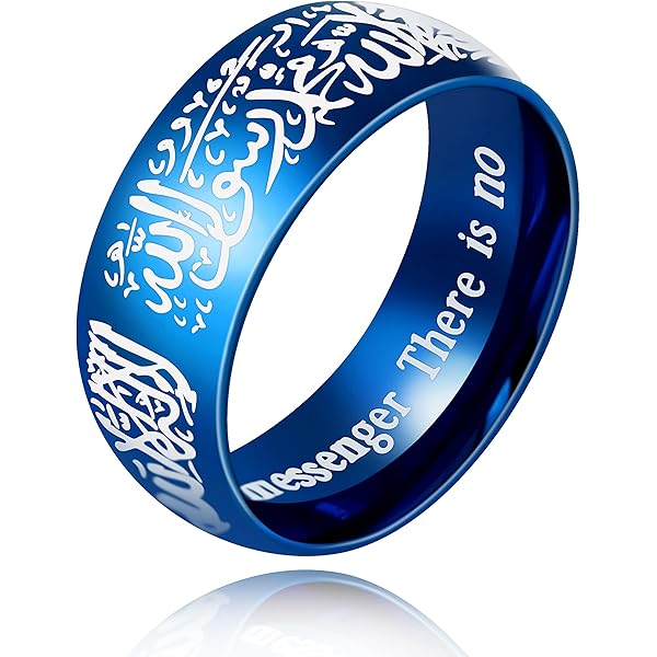 Gök-Türk Islamitische ring voor mannen, van roestvrij staal met Schahada lasergravure - 8 mm dik - 3 kleuren - zwart, zilver, goud