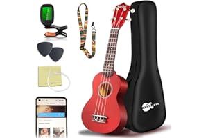 Everjoys Ukulele Soprano per Principiante Adulto Uculele da 21 Pollici con Borsa, Accordatore, Corde Aggiuntive, Cinturino, Plettri, Mogano
