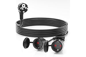 JEXPOWER Verlängerungskabel 5m Doppelstecker für Steckdose, Outdoor Doppelsteckdose Verlängerungskabel Außen, 3 * 1.5mm² Stromkabel Außenbereich mit Stecker, Verlängerungskabel Schwarz mit 2 Fach Steckdose