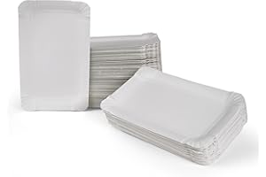 Inoverse Lot de 250 Assiettes Jetables en Carton Blanches - Vaisselle de Fête Écologique - Rectangulaires 13 x 20 cm - Pour Gâteau
