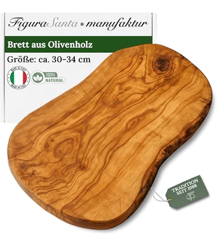 What The Art! Olivenholz-Schneidebrett »Half Rustic« Gr. M – Mit Dip-Schälchen | Handgefertigt Aus Altem Olivenbaum | Nachhaltiges Käsebrett & Servierbrett