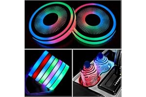 VOAKZEF 2 Pcs LED Car Cup Holder Lights, USB Charging, 7 Colors, Luminescent Coasters