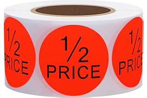HYBSK Hylabelest 1.5 Inch Round Fluorescent Bright Red Half Price Stickers Total 500 Per Roll