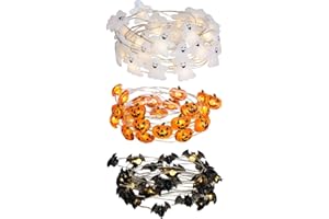 Eambrite Halloween Lights Set of 3 Themed Fairy Lights with 30 LED Pumpkin Bat and Ghost Indoor Halloween Decorations Battery Powered with 8 Lighting Modes Waterproof Decor for Indoor and Outdoor