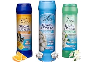 WISHWISE Shake and Vac Carpet Freshener | Carpet Odour Neutraliser Powder | 3×500 g Re-Sealable Containers | Eliminates Pet, Smoke & Food Smells – Fresh Linen Scent – Sprinkle & Vacuum Carpet Deodoriser