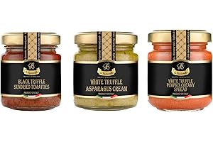 La Rustichella - Italian Truffle Bruschetta Essentials Set 3X90g - White Truffle Asparagus Spread, Black Truffle Sun Dried Tomatoes Spread & White Truffle Pumpkin Spread
