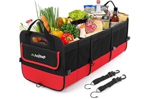 AojSup Car Boot Organiser, Large Capacity Car Boot Storage Organiser, Collapsible Car Boot Tidy Organiser with 2 Securing Hooks, Best for Tidy Auto Organization - Reinforced & Stable