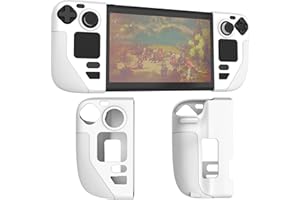 AJKTHGE Silicone Protective Shell Cover Skin Compatible with Steam Deck/Steam Deck OLED (2023), Non-Slip Texture Handle Case for Steam Deck, Anti-Collision Cover with 4 Thumb Caps. (Cream White)