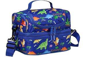 Chase Chic Bolsa de Almuerzo de Dinosaurio, Bolsa Termica Porta Alimentos Infantil en Compartimento Doble para Niños Escuela con Correa de Hombro Ajustable Desmontable, Picnic Comida para Viaje
