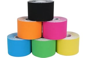 LXYANW Cinta Kinesiológica, 6 Rollos de Cinta Adhesiva Deportiva, 5cm x 5m Esparadrapo Deportivo Kinesiotape Cinta Deportiva elástica para Hombros,Rodilla,Alivio Dolor Muscular