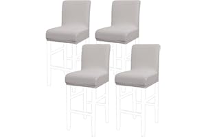 PiccoCasa Dining Chair Covers Set of 4, Stretch & Removable Bar Stool Covers for Pub Counter - Height Side Chair Covers with Square Lattice, Washable Chair Slipcovers Light Grey