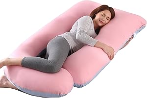 SHANNA Cuscino Gravidanza per Dormire, Cuscino Allattamento e Gravidanza, Grande a Forma di U e Supporto Premaman con Rivestimento in Cotone sostituibile e Lavabile (Rosa+Blu)