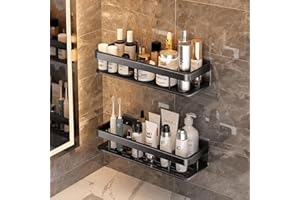 Shower Caddy Shelf- Self Adhesive No Drilling- Bathroom Shower Rack- Wall Mounted -Organizer with Rustproof Basket-Toilet and Kitchen Storage-Pack (2PCS Black.)