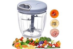 kKNE Picadora de Alimentos, Picadora Manual, Trituradora de Alimentos Fácil de Limpiar y Segura, 900 ml, 5 Cuchillas de acero,Picadora de Verduras Rápida para Verduras, Frutas y Nueces