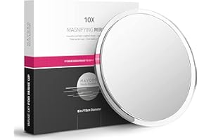 Mavoro Suction Cup Magnifying Mirror - Triple Suction Cup Stick On, 10X Magnification Travel Makeup Mirror