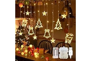 OVOISSTIY Cortina de Luces Navidad, 3.5M Guirnaldas Luminosas Estrellas 8 Modos a USB/Bateria, IP44, Luces de Cortina Estrella Interior Exterior, Luces de Cadena Decorativas para Fiesta, Ventana