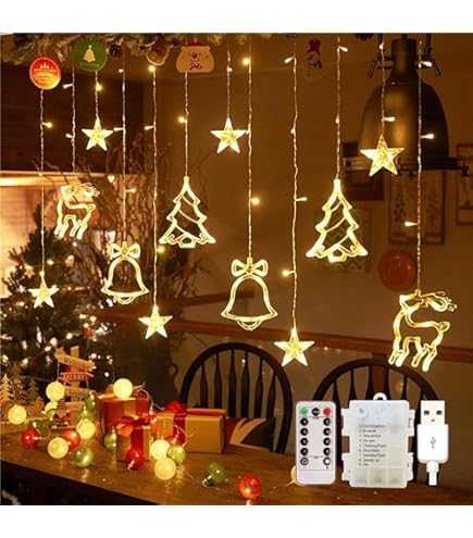 12 Étoiles 138 LED Guirlande Lumineuse De Fenêtre Avec 8 Modes Clignotant Décoration Pour Noël, Mariage, Fête, Maison,(Blanc Chaud) - Maison