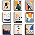 INFUNLY Set of 9 Abstract Art Print Retro Minimalist Wall Art Decor UNFRAMED Boho Landscape Wall Art for Living Room Bedroom Office Decor
