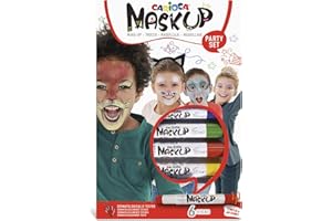 CARIOCA Mask Up Party, Truccabimbi Kit per Bambini e Bambine, Trucchi per la Pelle in Stick Ideali per Natale, Halloween, Carnevale e Feste - 6 Colori e 2 Tutorial - Dermatologicamente Testati
