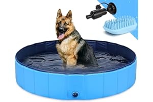 GOSTOCK Hundepool Schwimmbecken Faltbarer 48" x H 12" Hund Planschbecken Swimmingpool Kinderpool Hundebadewanne Doggy Pool für Großes Haustier Hund Katze Kinder PVC rutschfest De(Bonus Haustier Badebürste)