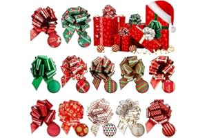 VDSOW Fiocchi albero di Natale 12, fiocchi regalo di Natale con nastri per regali, Piccoli Fiocchi di Natale rossi verde Fiocco regalo Tirare i nastri per la decorazione regalo