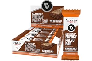 VITALDIN SPORT All Natural Energy Paleo Bar Avellana & Cacao – 12 barritas x 40 gramos – Barritas Energéticas Naturales con Dátil y Frutos Secos – Veganas & Sin Azúcares Añadidos