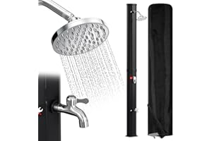 Randaco Solardusche 35L Solar Gartendusche warmes Wasser Bis Zu 60°C Ohne Stromanschluss Pooldusche Camping mit Fußdusche und schwenkbarem Regenduschkopf Schwarz