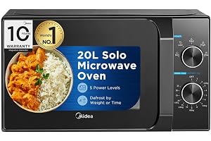 Midea 20L Solo Microwave Oven | 5 Power Levels + Defrost | 10-Year Magnetron Warranty | Mechanical Knob Control | Easy-Clean Powder-Coated Cavity | Energy Efficient | Oven for Reheating & Cooking