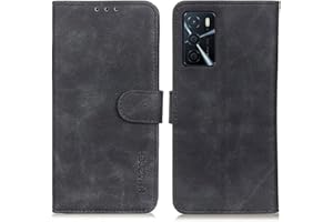 UNICHTHY For Oppo A16 / A16S / A54S Case Flip Shockproof Vintage Wallet Case PU Leather with Stand Magnetic Money Pouch Folio Silicone Bumper Gel Protective Phone Cover for Oppo A16 / A16S / A54S Black